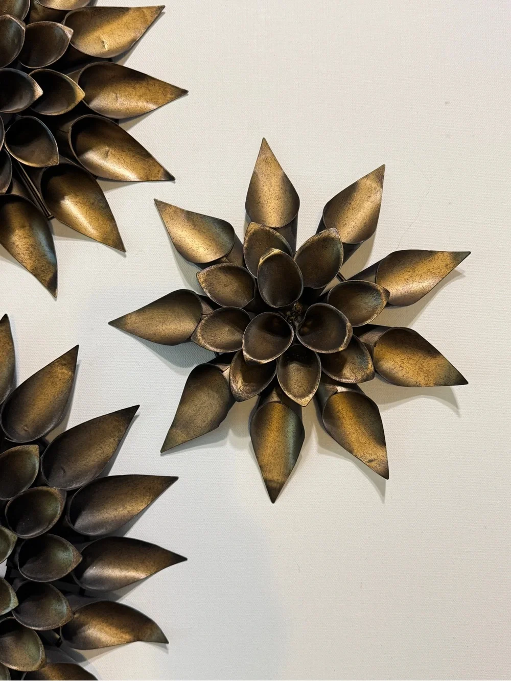 MCM 3 Vintage Metal bronze Tone Lotus Flower, Wall Sculpture 10